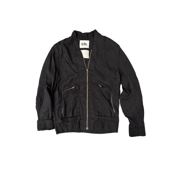 Ch. CHAPTER Designer Men's Upscale Two-Way Zipper Bomber Jacket Black Size M